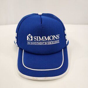 Simmons Mattress Three Stripe Vintage Trucker Hat Blue White